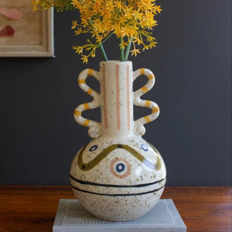Wavy Handles Graphic Ceramic Urn