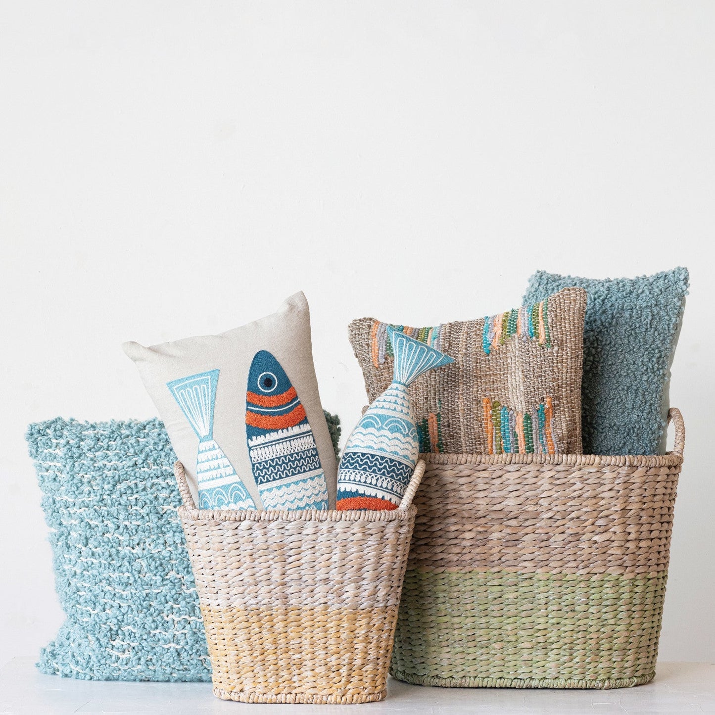 Fish Pillow - 14'L x 3'H Embroidered Cotton