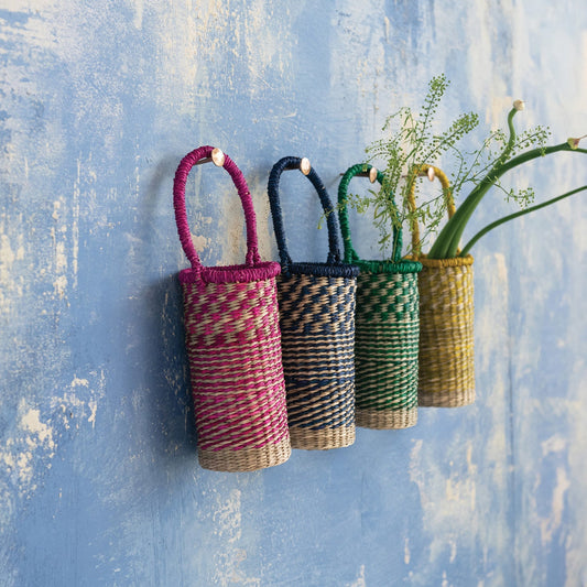 Hand-Woven Seagrass Bottle Basket with Handle, 4 Colors