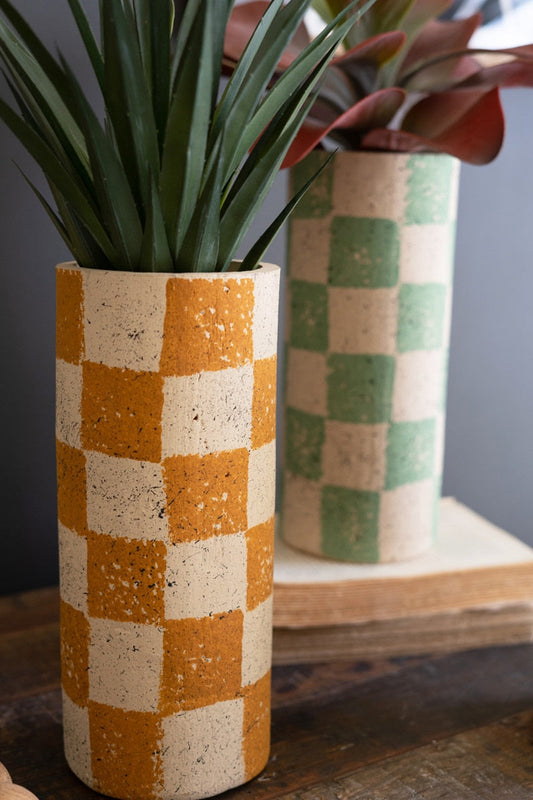 Checkered Clay Cylinder Vase