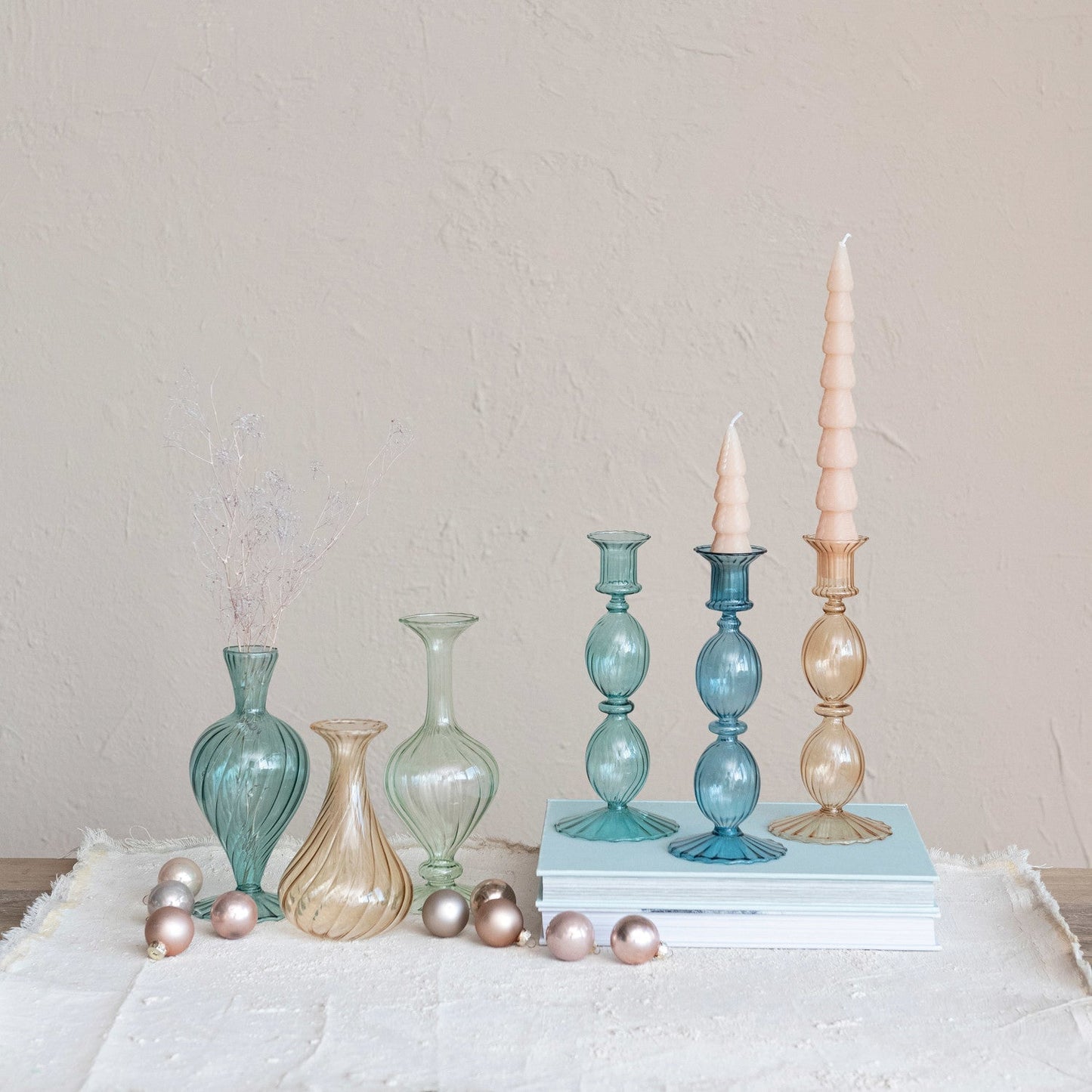 Blown Glass Vases, Blue, Peach & Mint Color