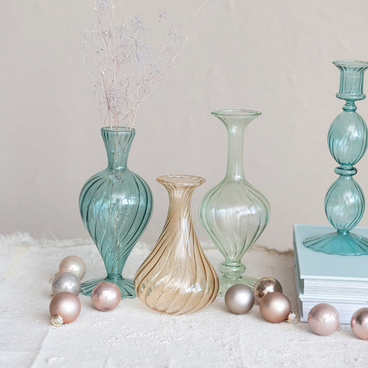 Blown Glass Vases, Blue, Peach & Mint Color