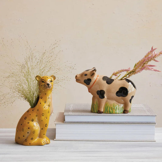 Hand-Painted Stoneware Leopard Vase