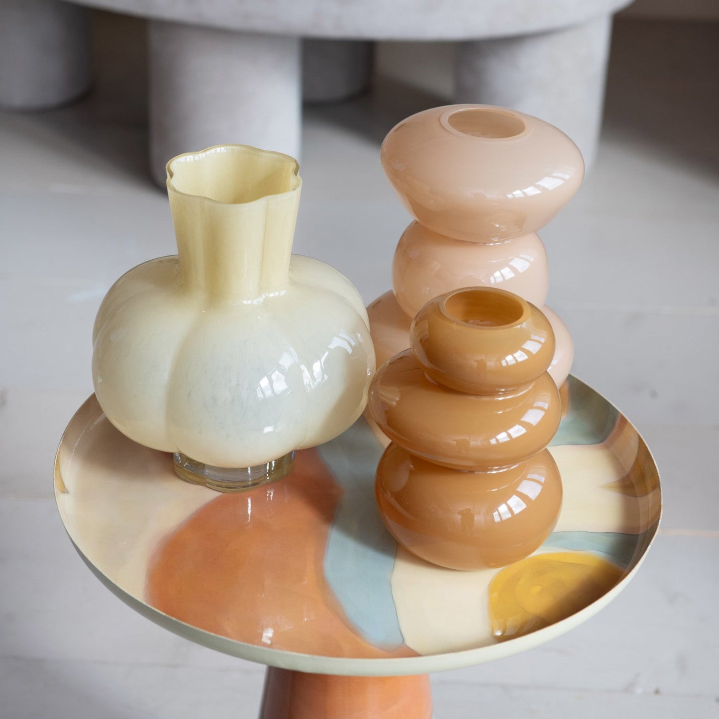 Glass Organic Shaped Vase Camel Color