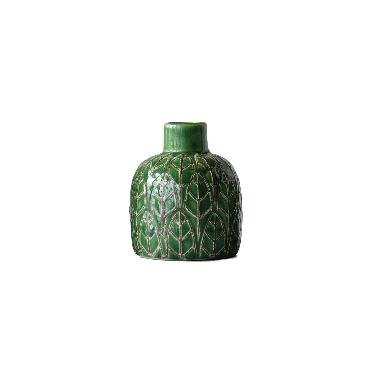 Green Embossed Stoneware Vase