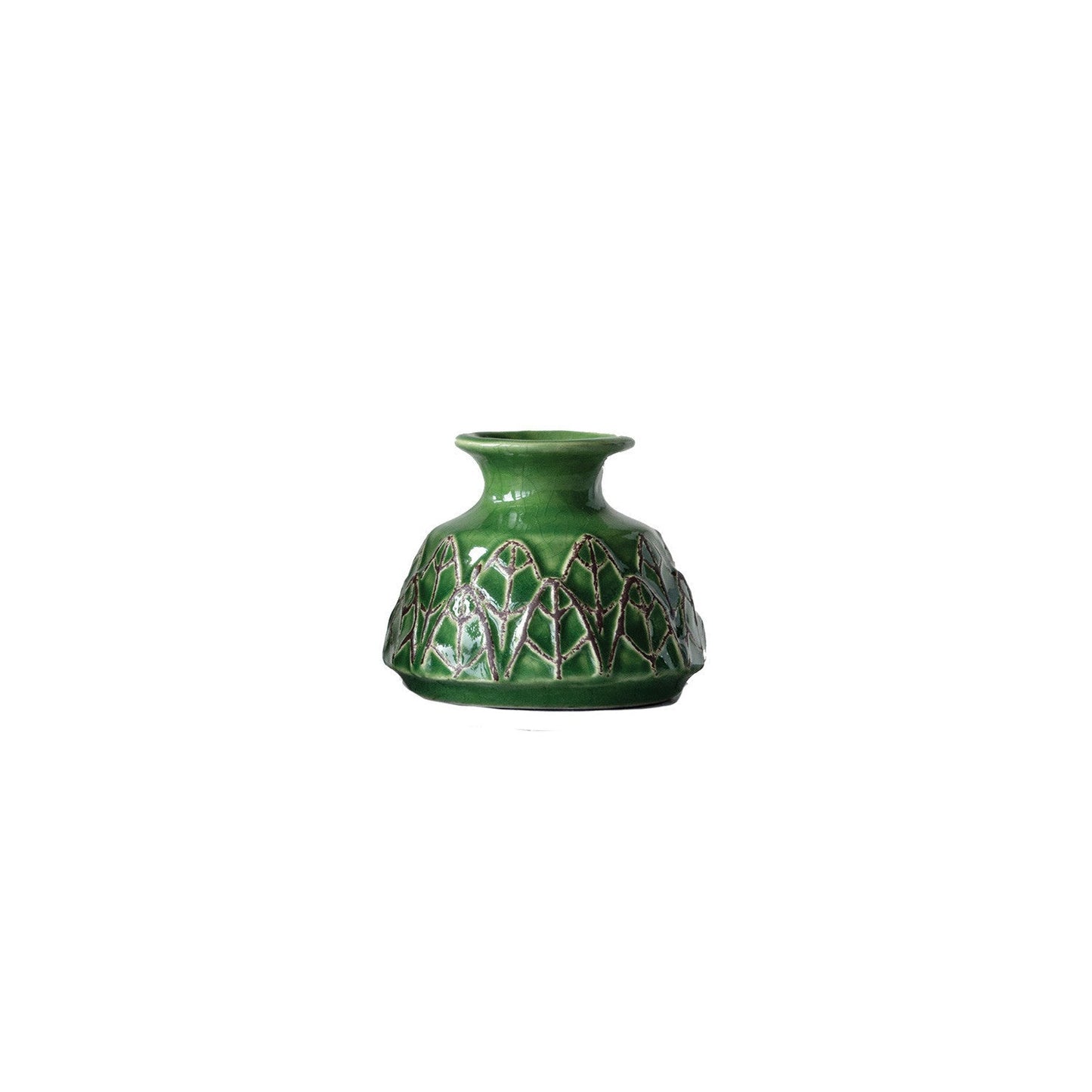 Green Embossed Stoneware Vase
