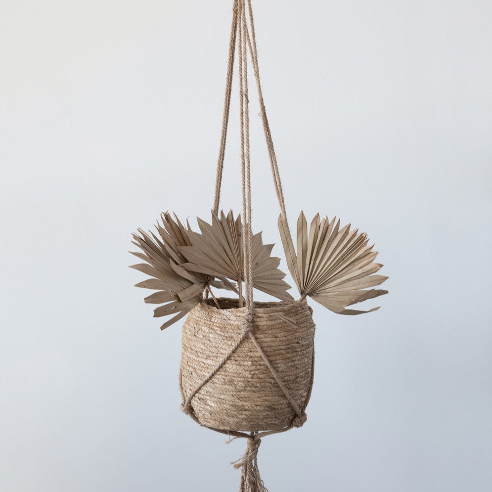 8in Straw Planter with Jute Hanger