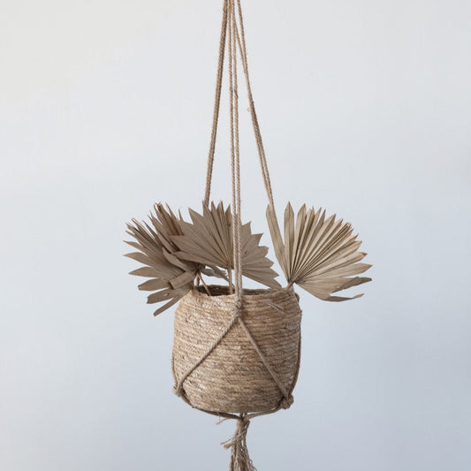 8in Straw Planter with Jute Hanger