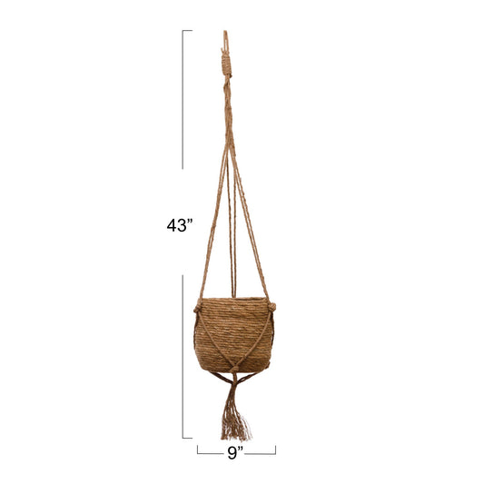 8in Straw Planter with Jute Hanger