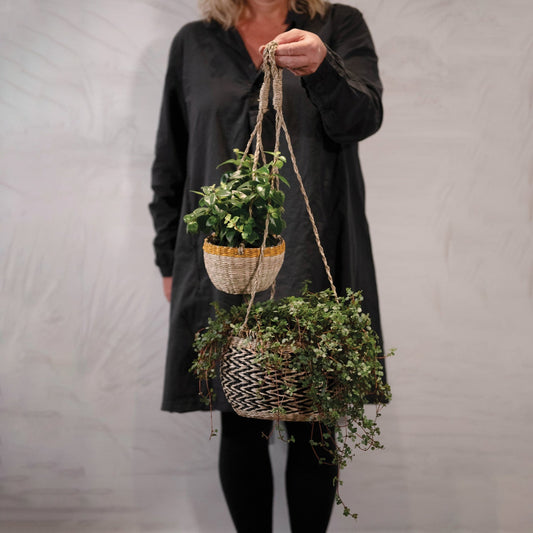 6in Hand-Woven Hanging Basket Planter