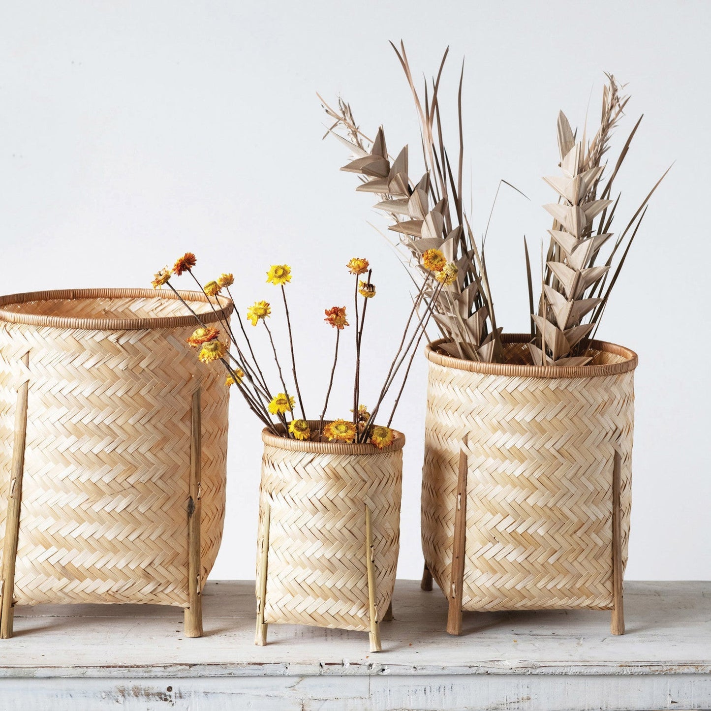 7in-13in Woven Bamboo Basket with Legs