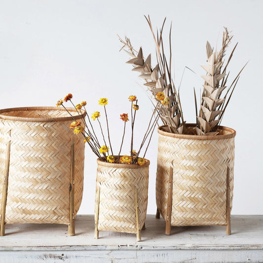 7in-13in Woven Bamboo Basket with Legs