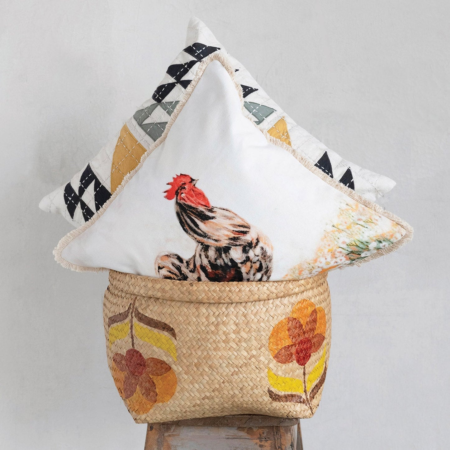 Hand-Woven Seagrass Baskets with Floral Design