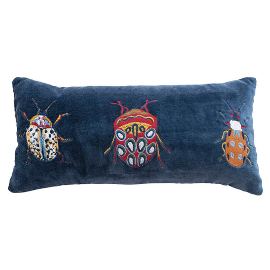 Beetle Velvet Embroidered Lumbar Pillow