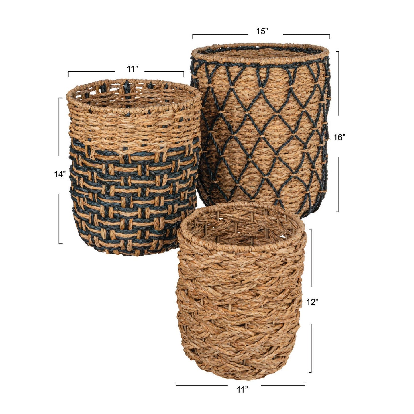 Black & Natural Woven Wicker Baske