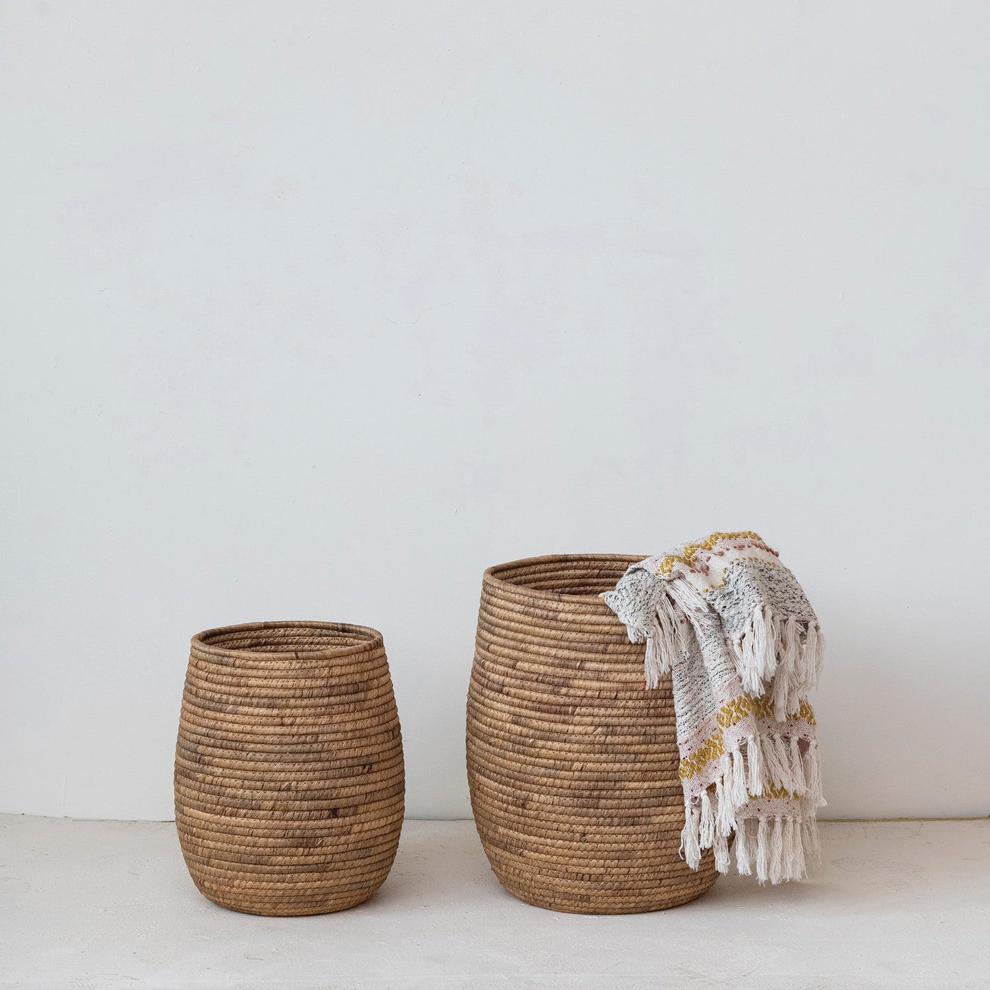 Hand-Woven Rounded Water Hyacinth Baskets
