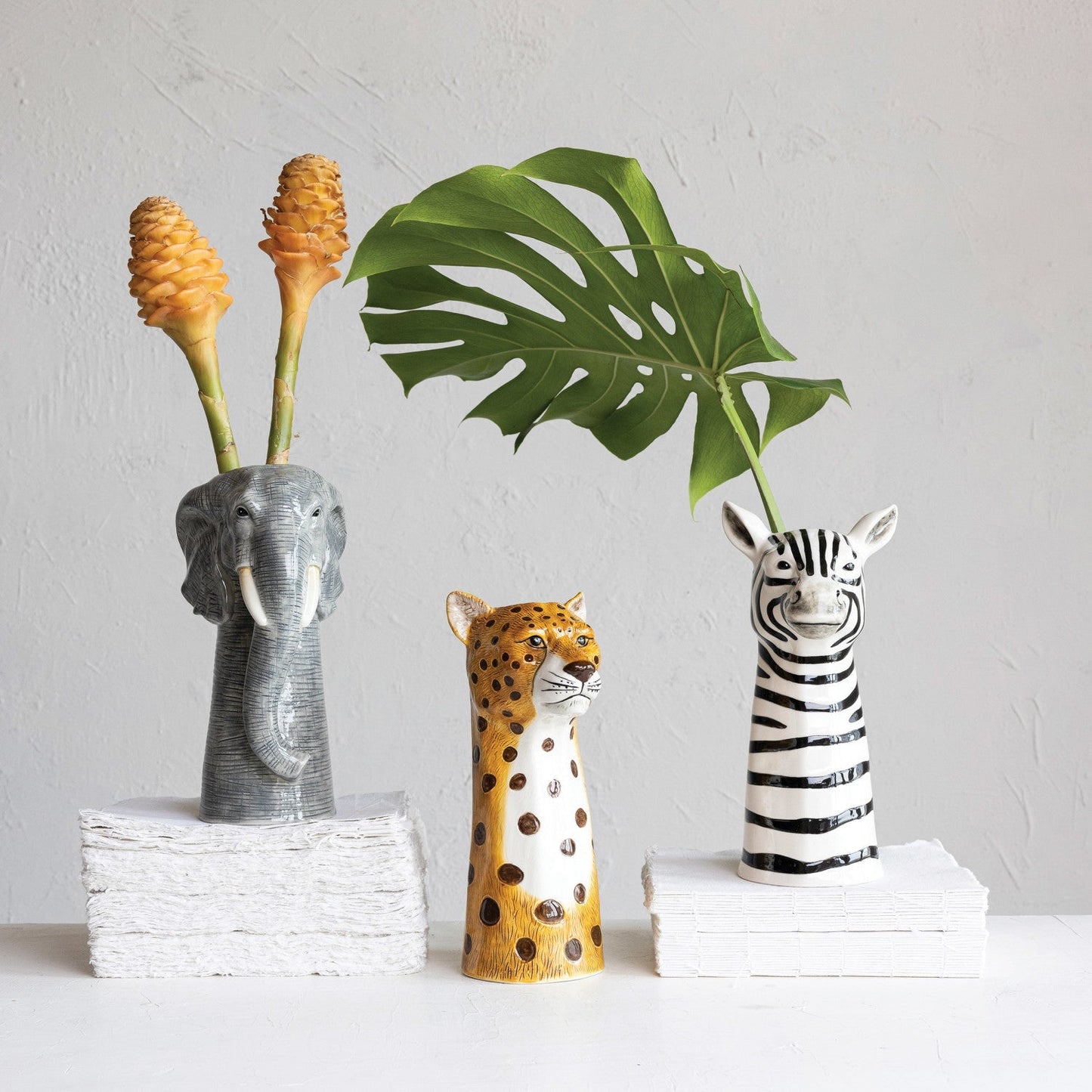 Zebra Hand-Painted Stoneware Vase