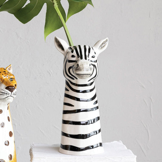 Zebra Hand-Painted Stoneware Vase