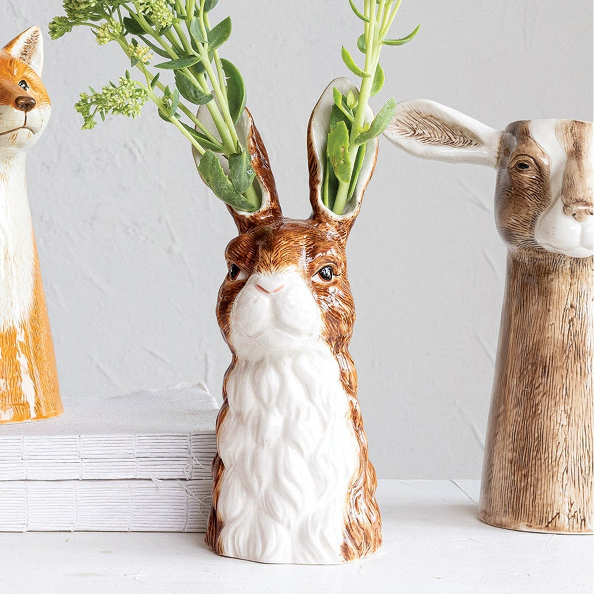 Hand-Painted Stoneware Rabbit Vase