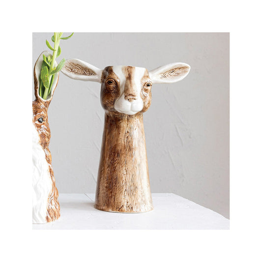 Goat Hand-Painted Stoneware Vase