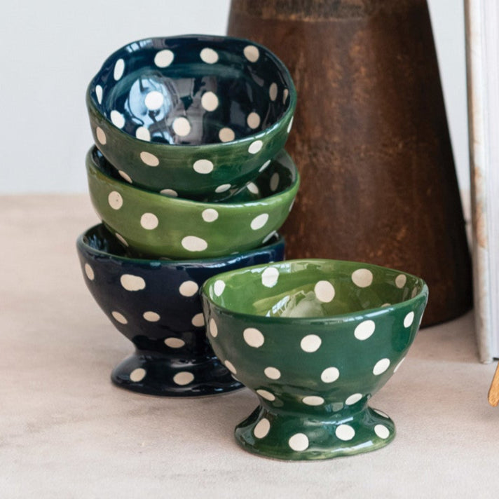 Two-Tone Hand-Painted Stoneware Footed Bowl