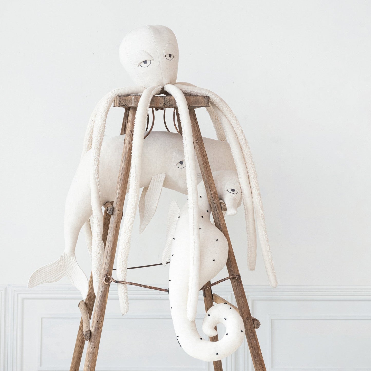 Octopus Pillow - 9in Round x 52in Tall Cotton Sherpa & Linen