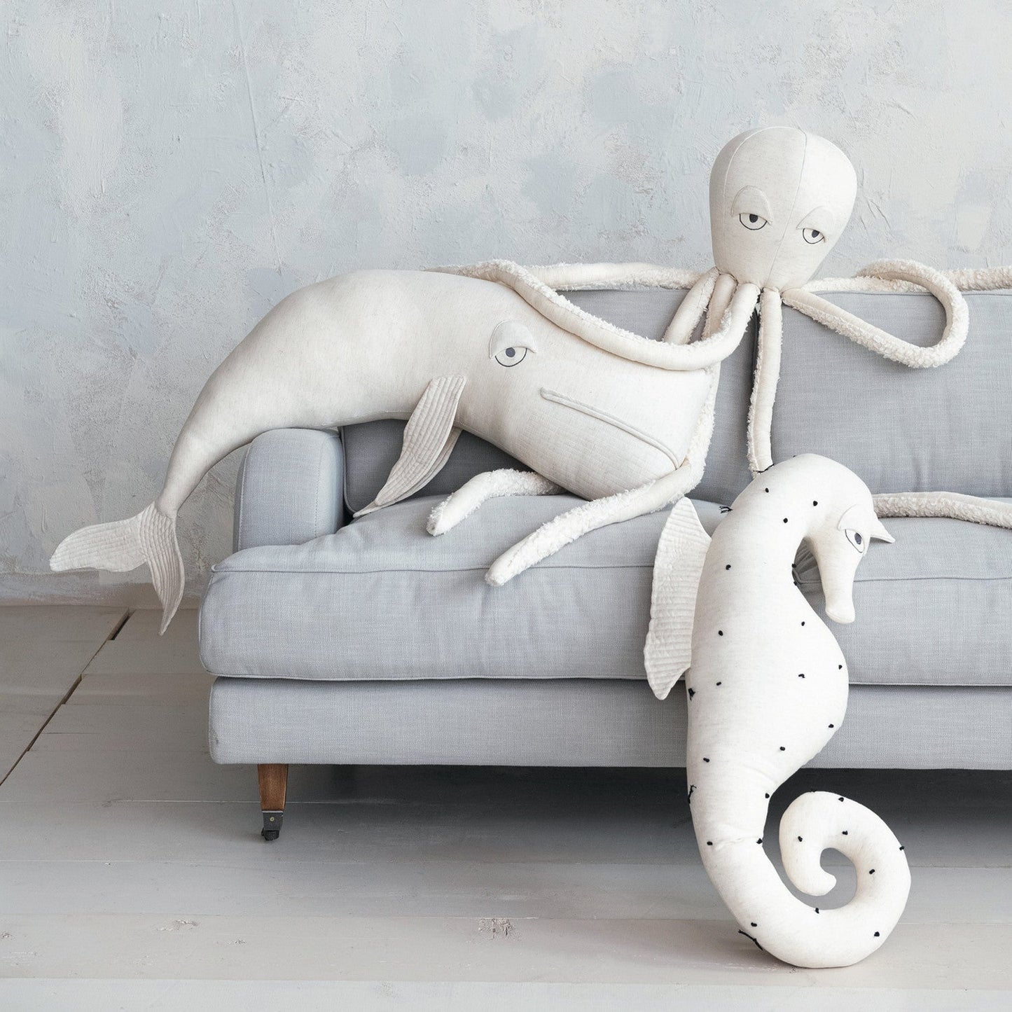 Octopus Pillow - 9in Round x 52in Tall Cotton Sherpa & Linen