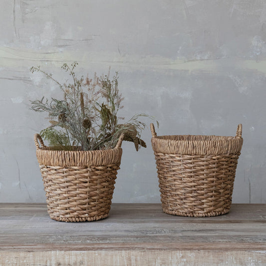 Hand-Woven Water Hyacinth Baskets with Handles