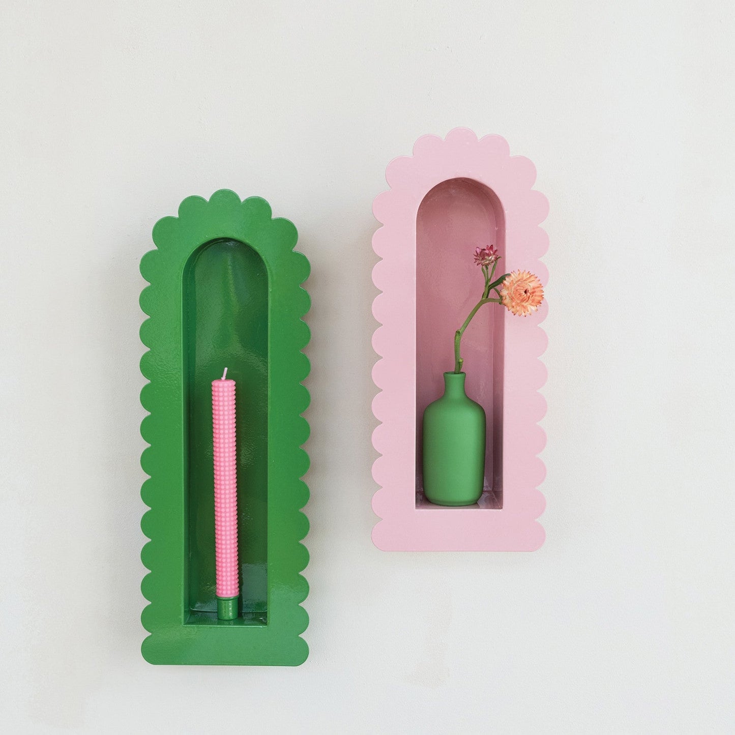 Green Scalloped Metal Sconce with Taper Holder