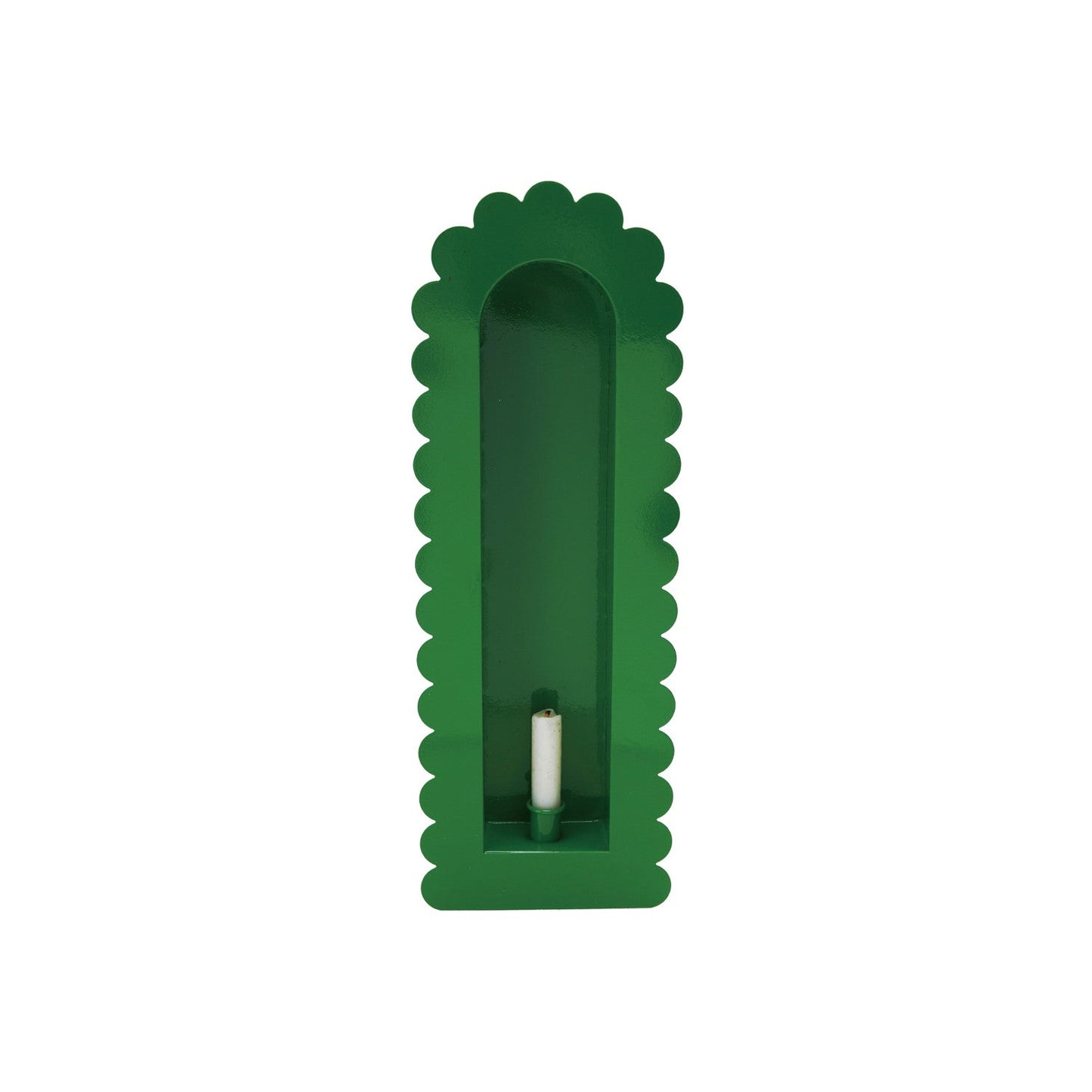 Green Scalloped Metal Sconce with Taper Holder