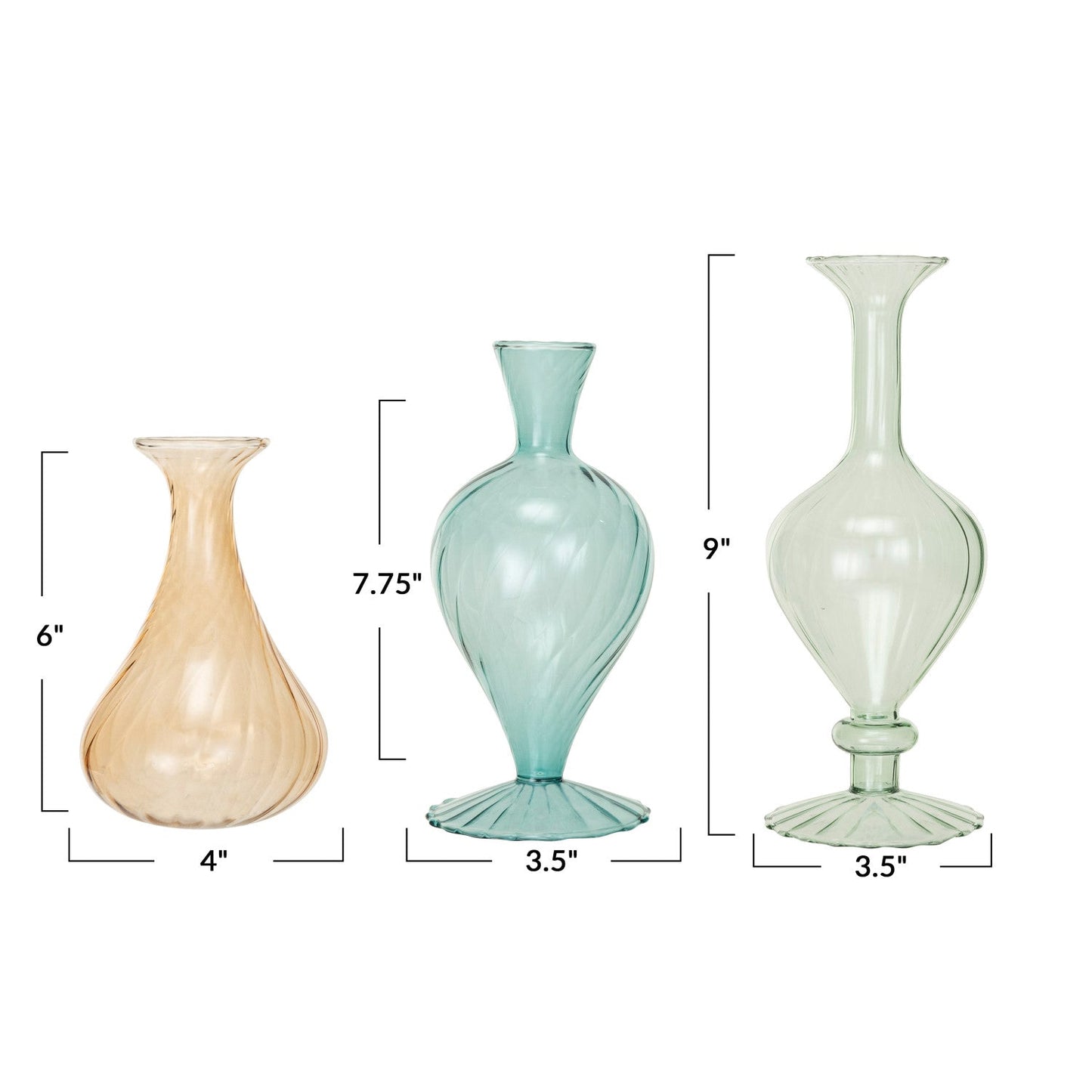 Blown Glass Vases, Blue, Peach & Mint Color