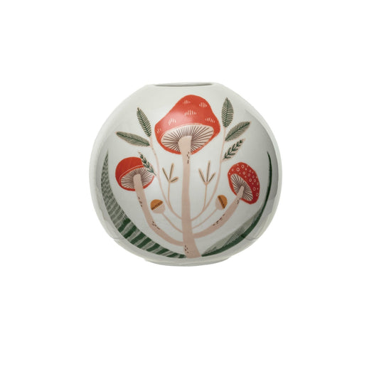 Stoneware Vase w/ Mushrooms