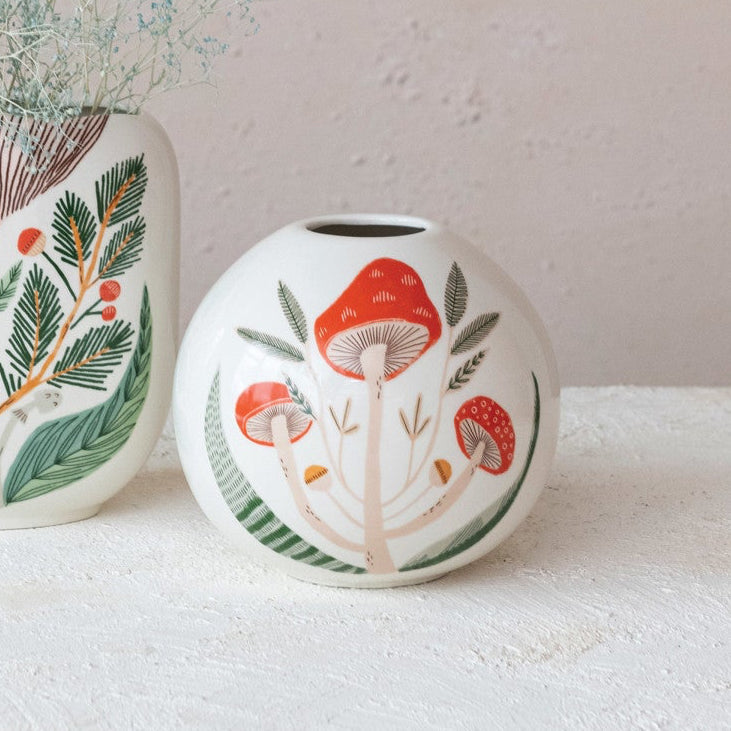 Stoneware Vase w/ Mushrooms