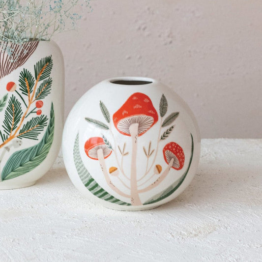 Stoneware Vase w/ Mushrooms