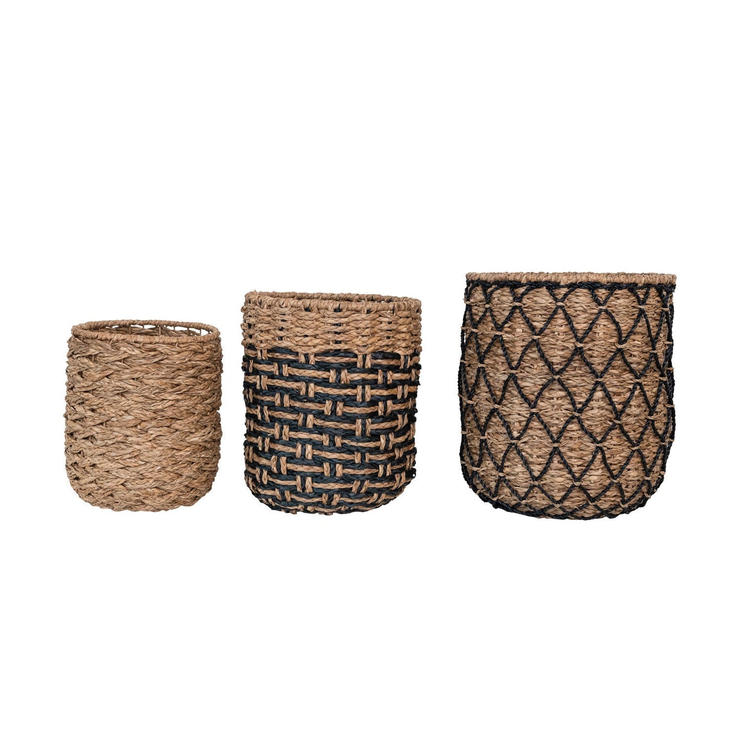 Black & Natural Woven Wicker Baske