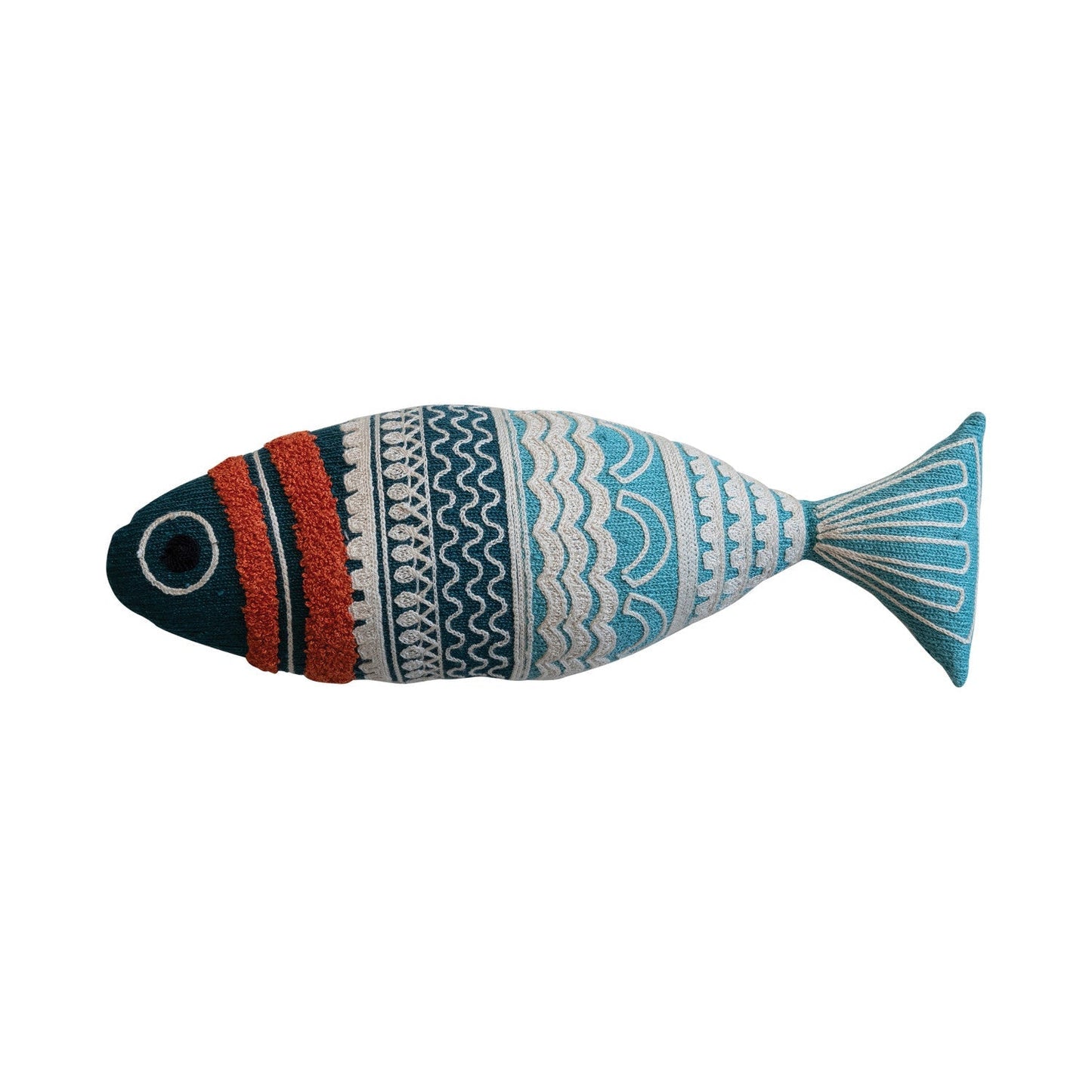 Fish Pillow - 14'L x 3'H Embroidered Cotton