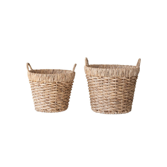 Hand-Woven Water Hyacinth Baskets with Handles