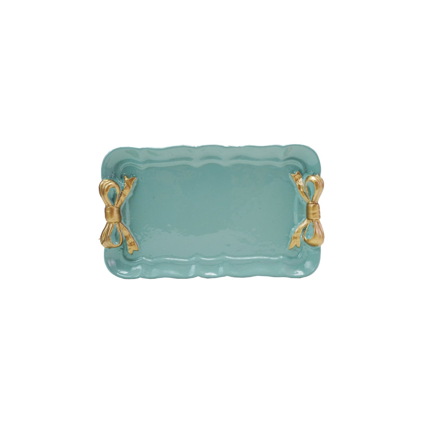 7in Aqua Decorative Metal Tray with Bows