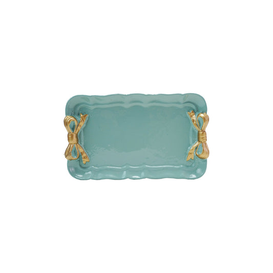 7in Aqua Decorative Metal Tray with Bows