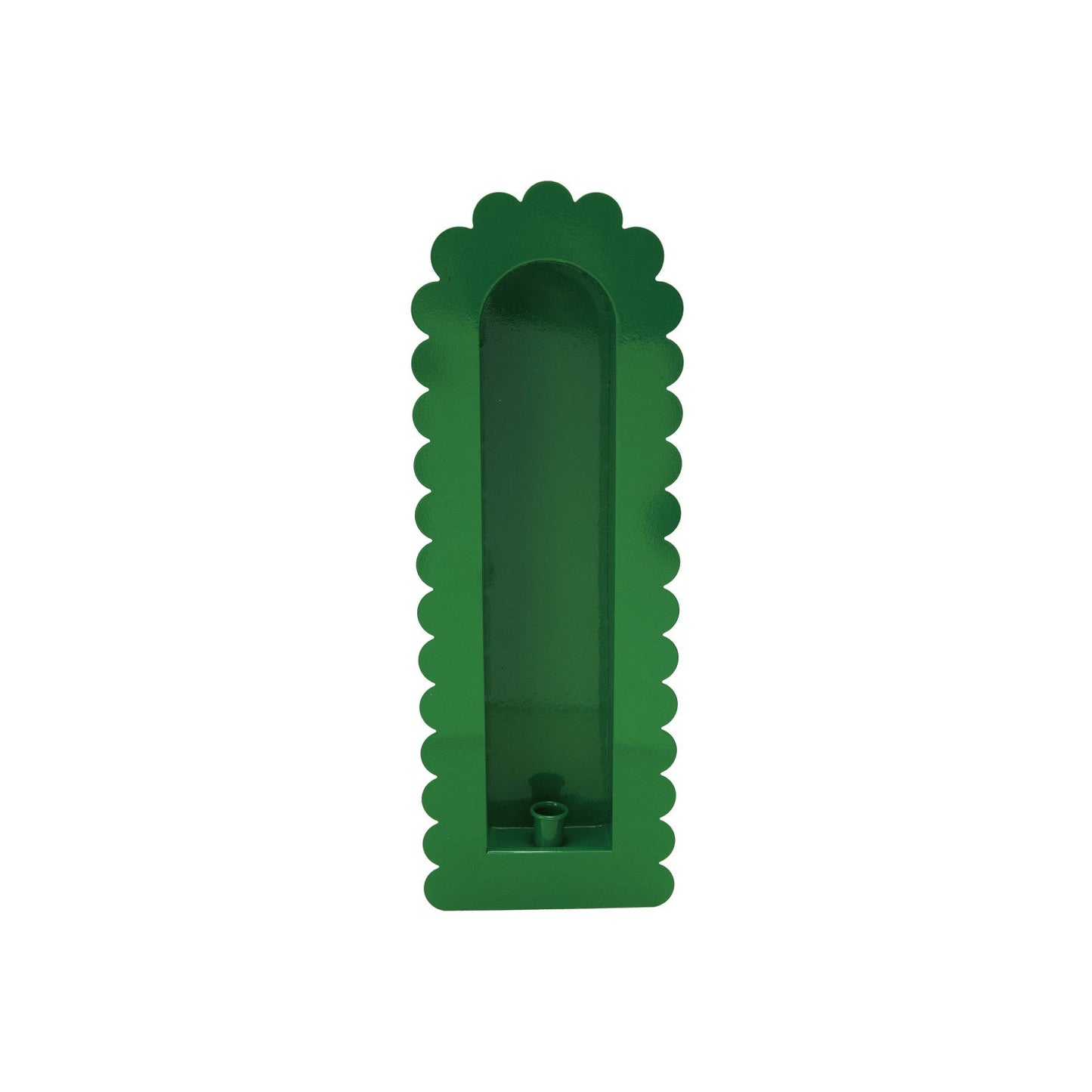 Green Scalloped Metal Sconce with Taper Holder