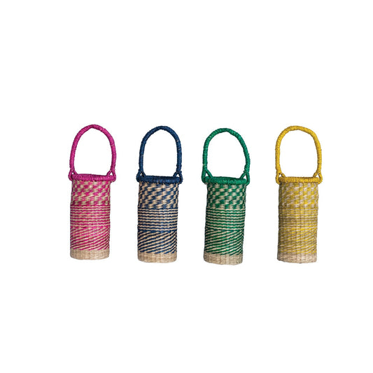 Hand-Woven Seagrass Bottle Basket with Handle, 4 Colors